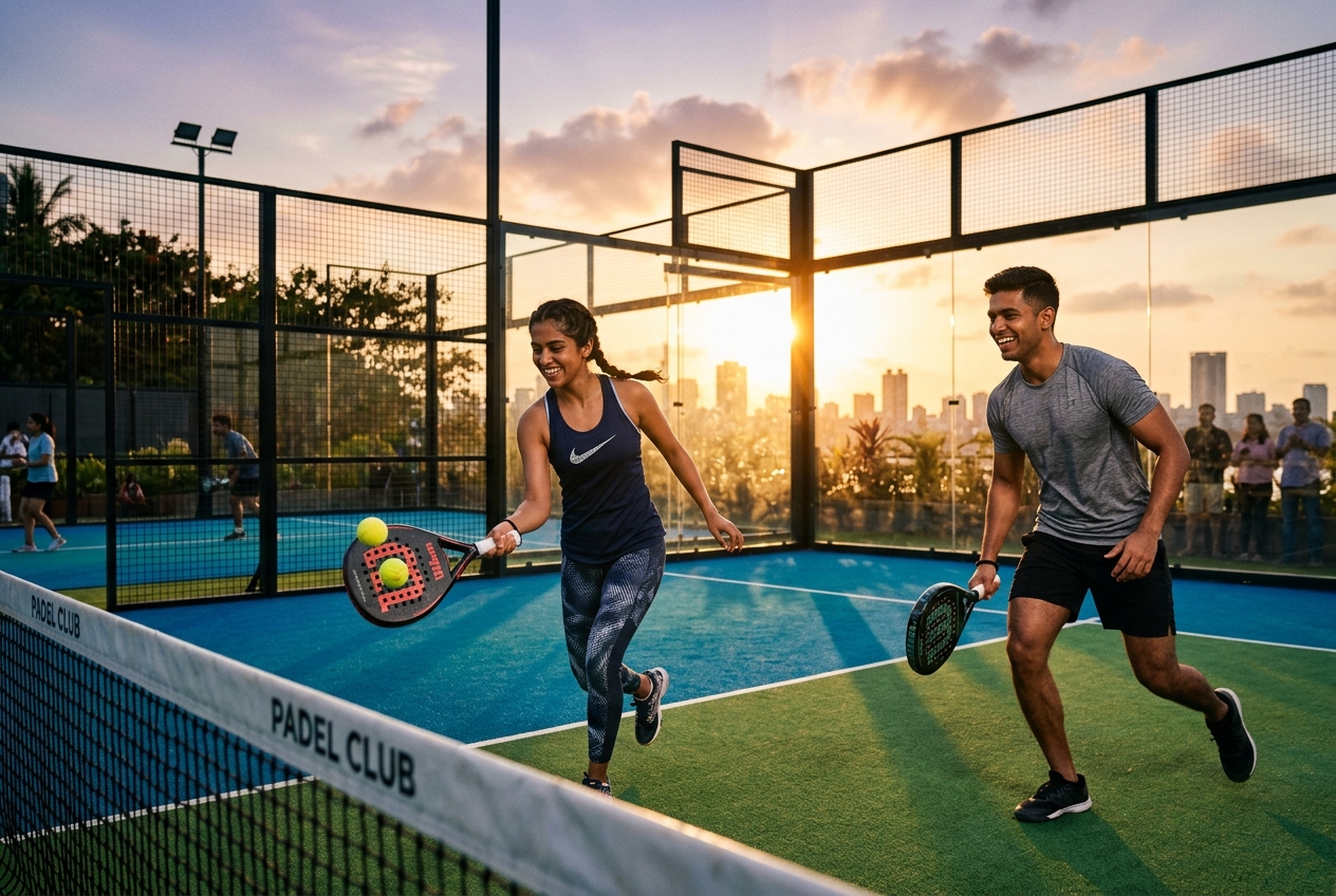 A girl and a boy playing padel together