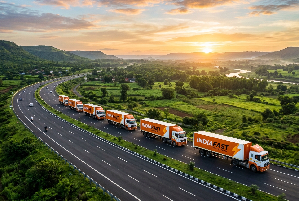 IndiaFast branded trucks on a highway