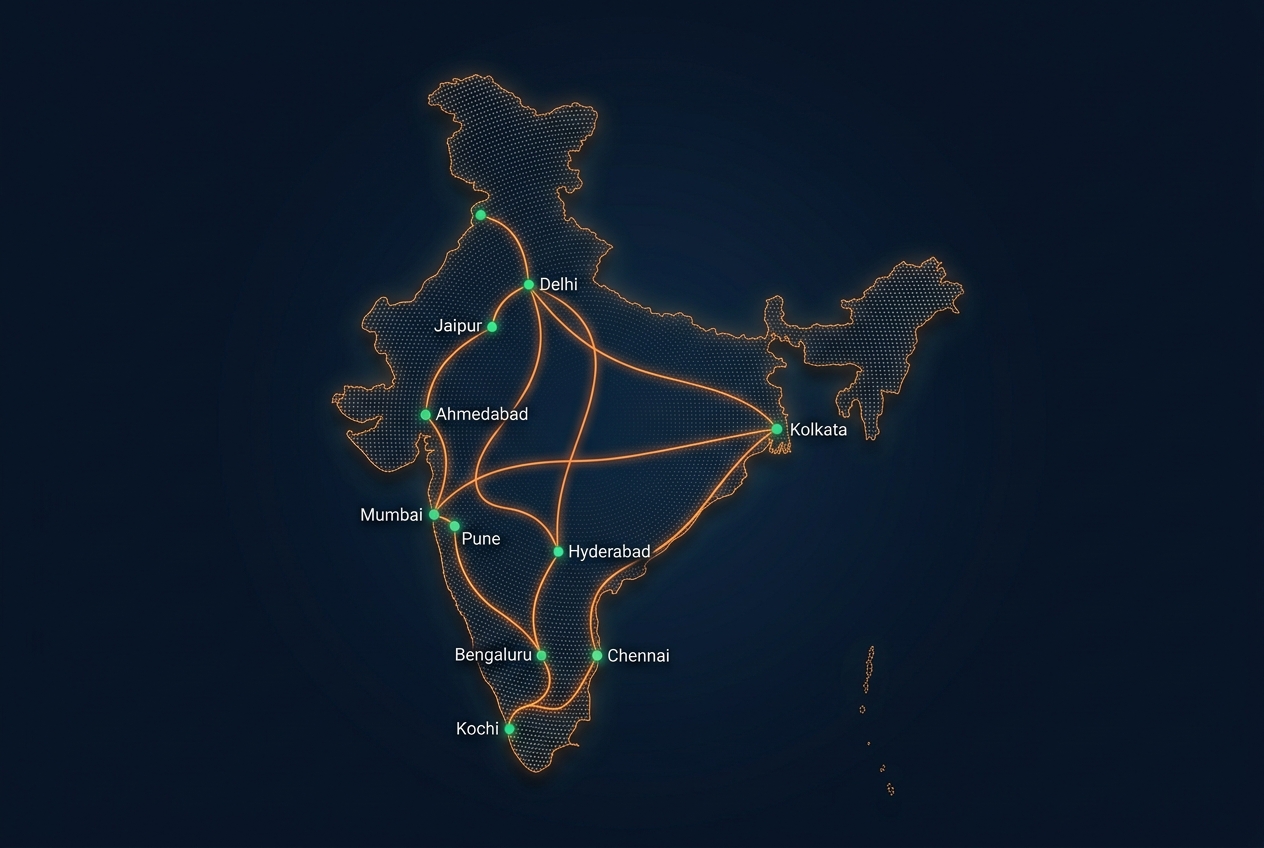 IndiaFast delivery route network across India