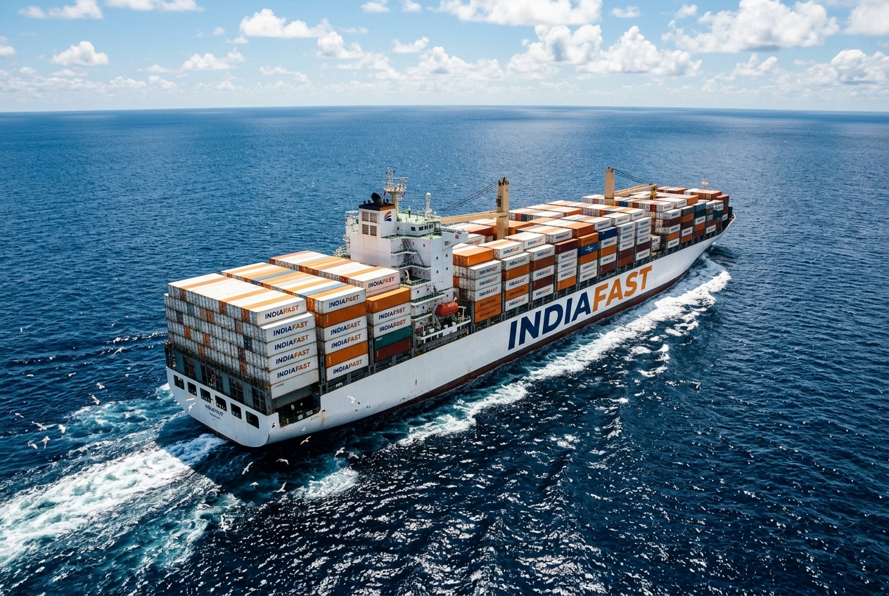 IndiaFast branded container ship at sea