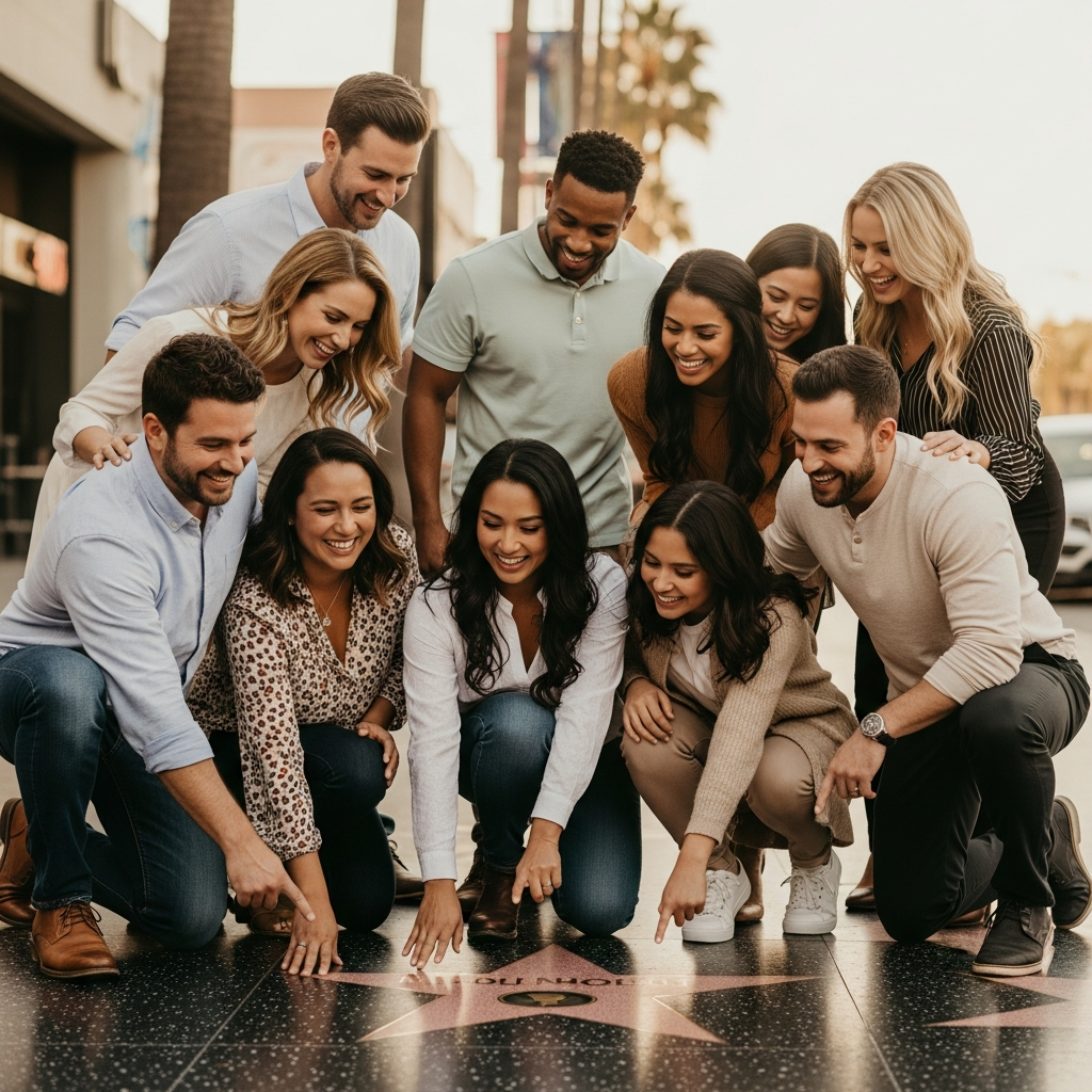 Happy tourists at Hollywood Walk of Fame