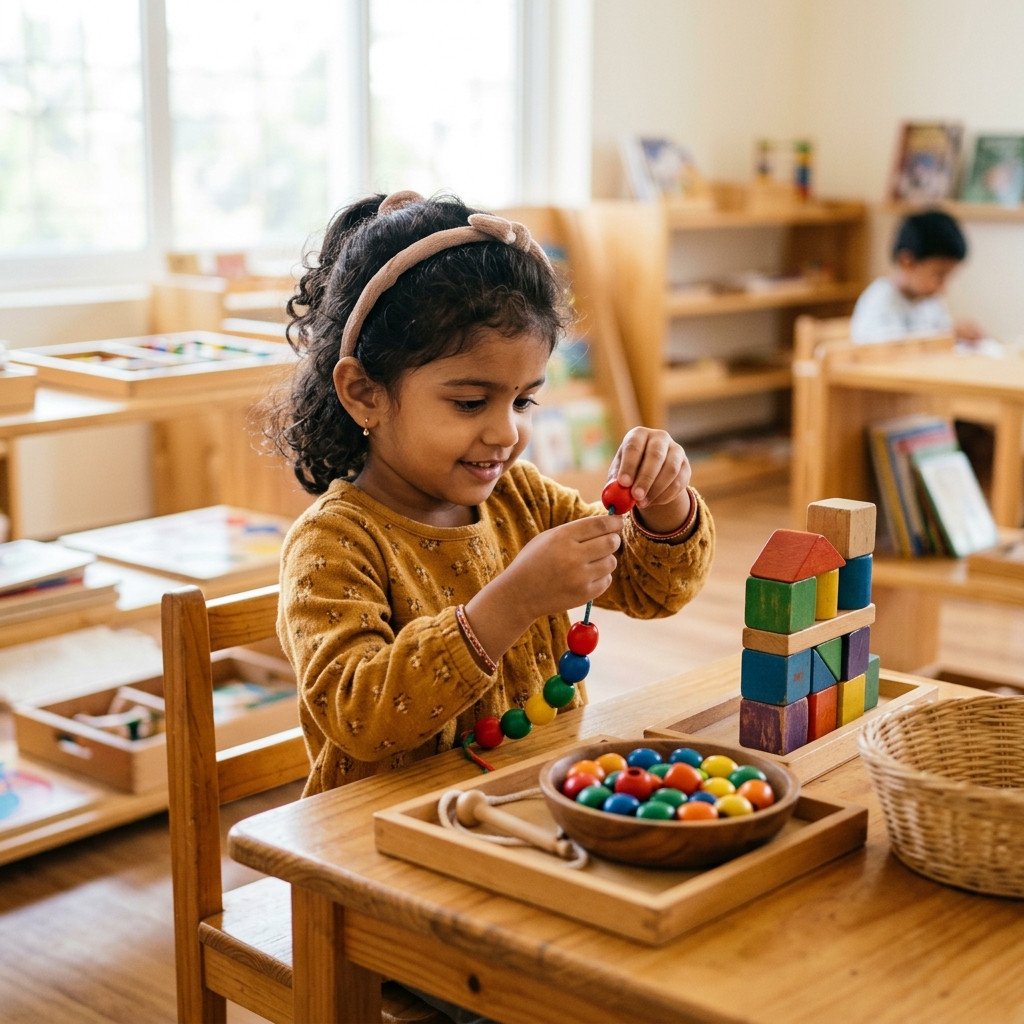Preschool child developing school readiness skills