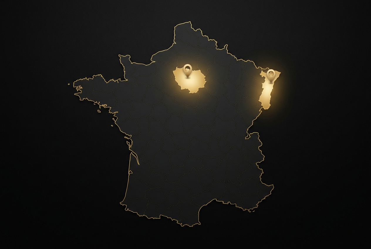 Carte des zones de livraison crdrinks — Île-de-France et Alsace en surbrillance