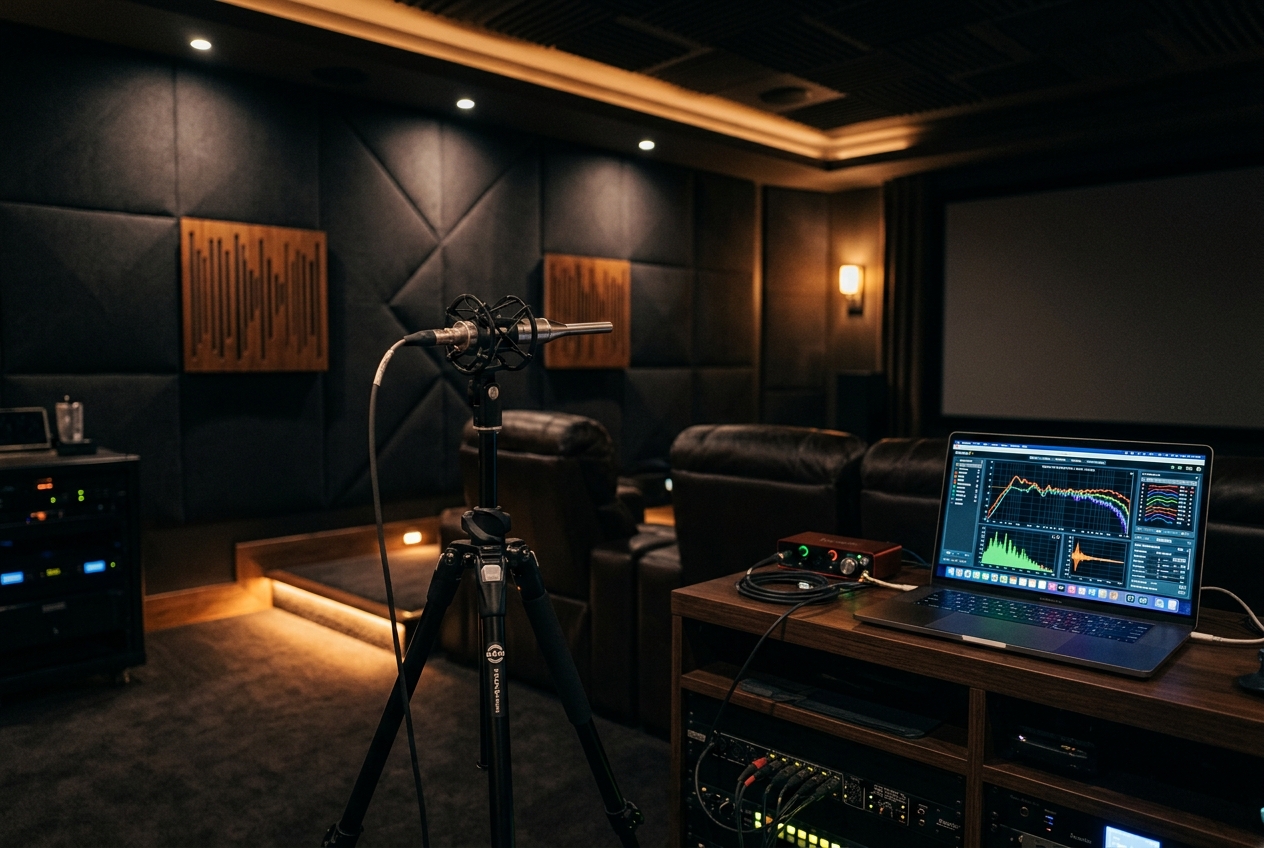 Precision calibration microphone in luxury theatre