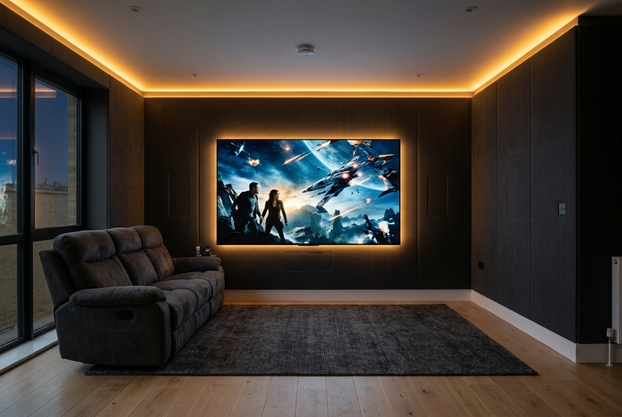 Home theatre design render — before & after