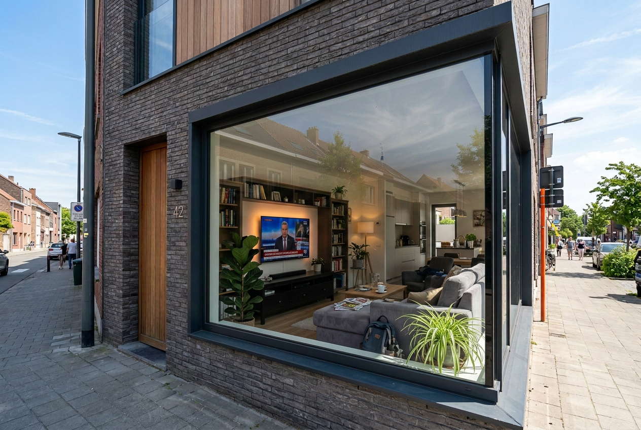 Intérieur visible depuis la rue avant pose de film miroir