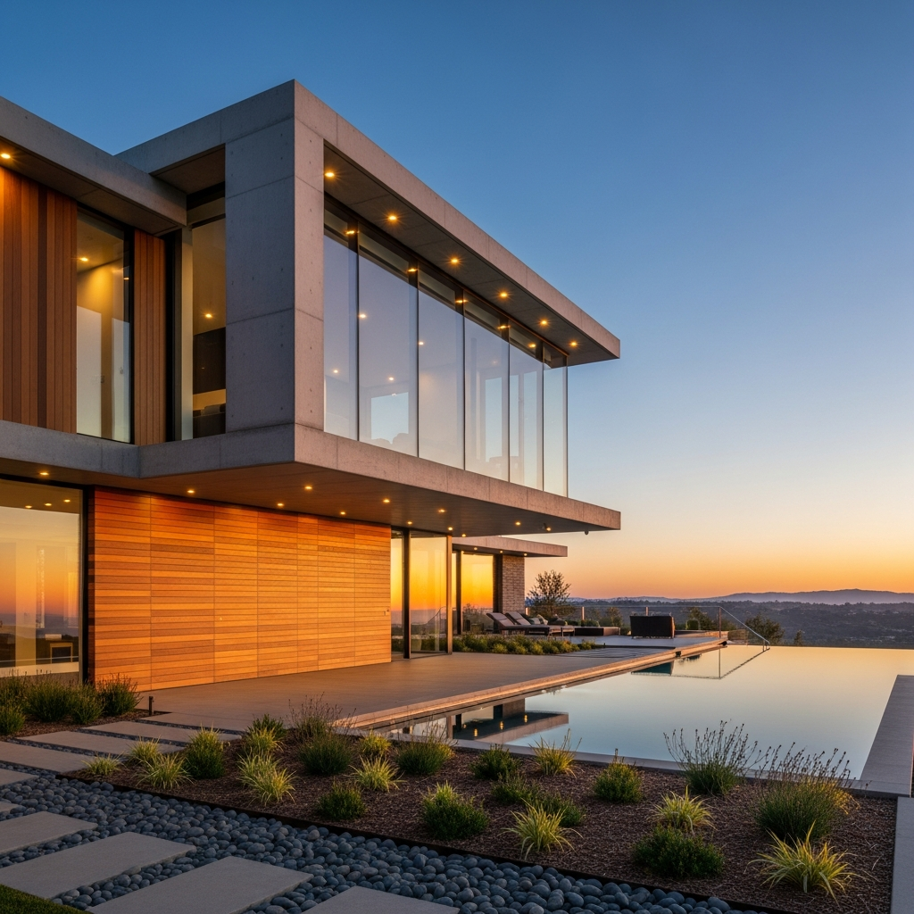 Architectural home with full-height glazed windows