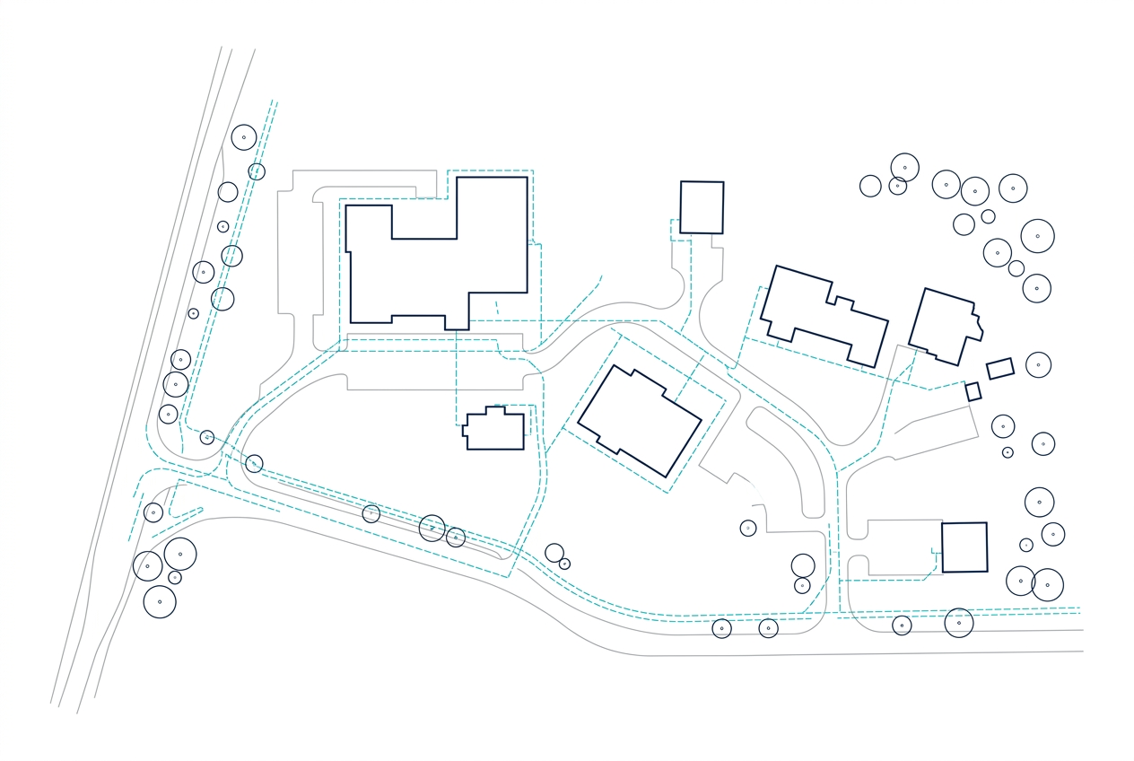 Illustrative plot plan sample showing buildings, setbacks and dimensions