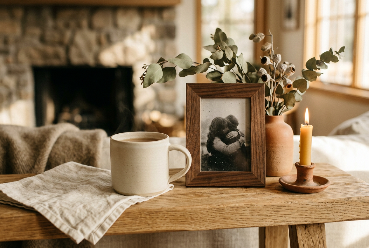 Honorifica keepsakes on a mantel