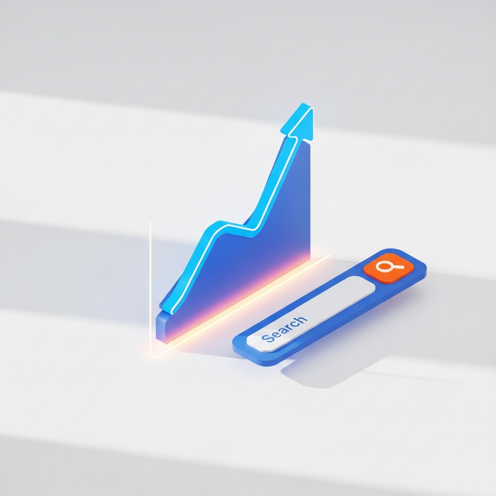 Ilustración 3D representando SEO y posicionamiento local en buscadores
