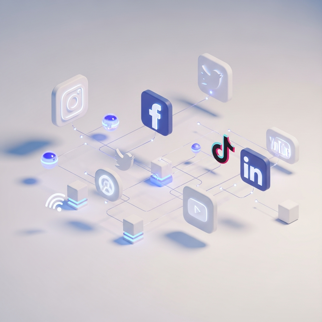 Ilustración 3D representando marketing digital y redes sociales