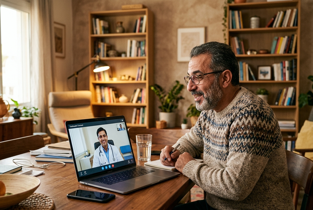 An international patient on a video consultation with an Indian doctor