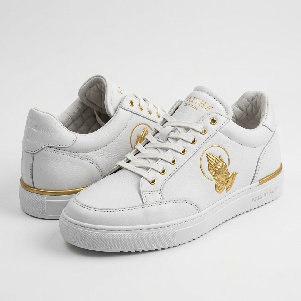 Divine Path™ Praying Hands Sneakers - White/Gold