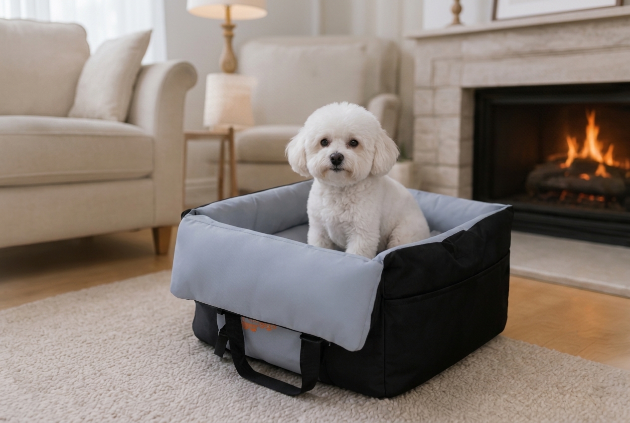 CATRO booster seat used as a home dog bed