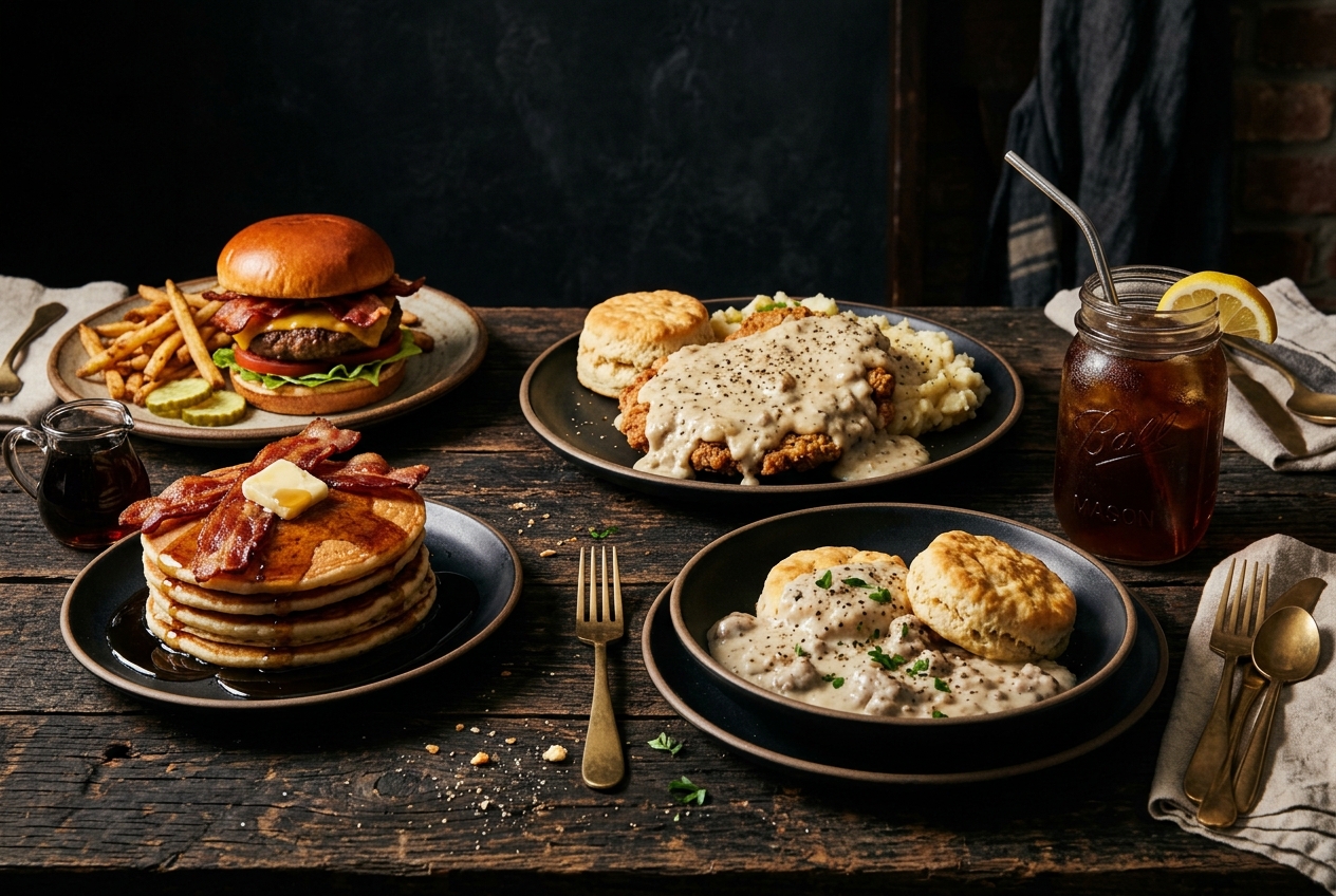Southern feast on a rustic table
