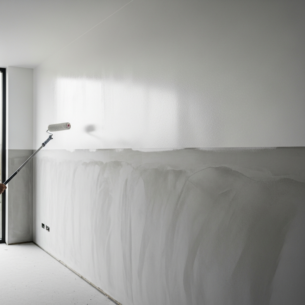 Painter applying interior wall finish