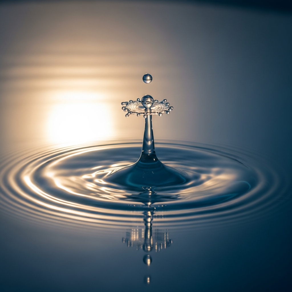 A single drop of water creating ripples — symbolising hope, dignity and community impact.
