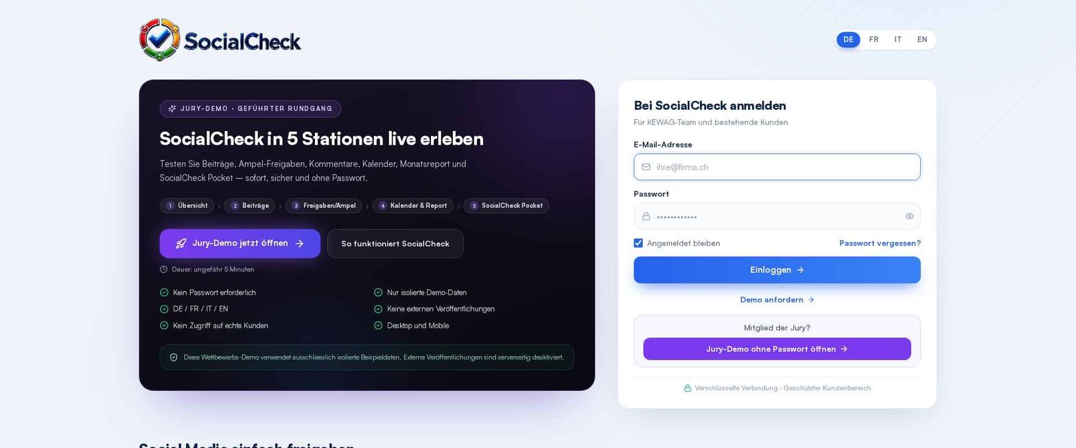SocialCheck - KEWAG Control OS preview
