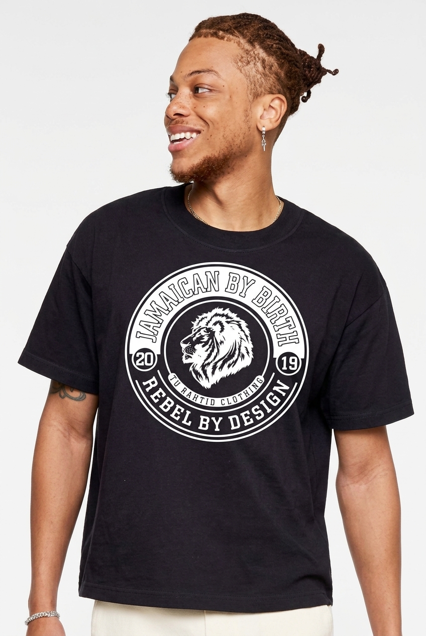 Jamaican By Birth Oversized Tee — Black on body