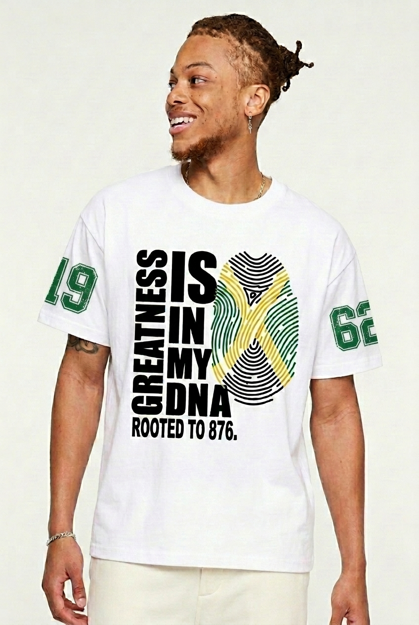 Greatness Is In My DNA Oversized Tee — White on body