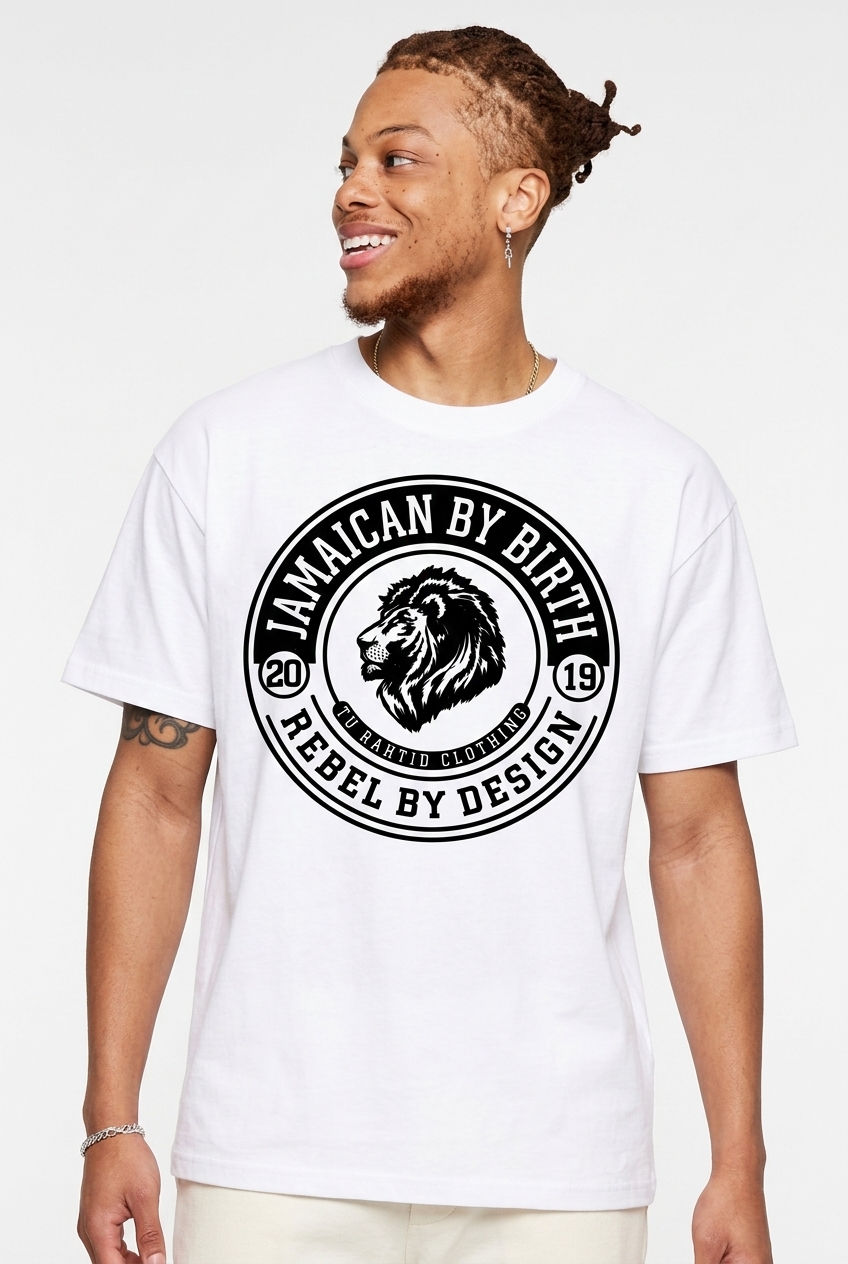 Jamaican By Birth Oversized Tee — White on body