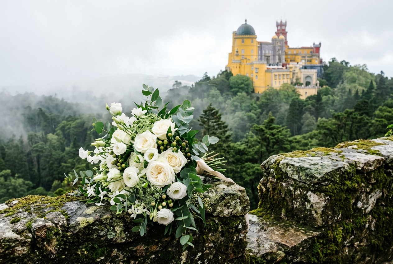 Proposal and Wedding Flowers in Sintra: Pena Palace, Quinta da Regaleira, Penha Longa