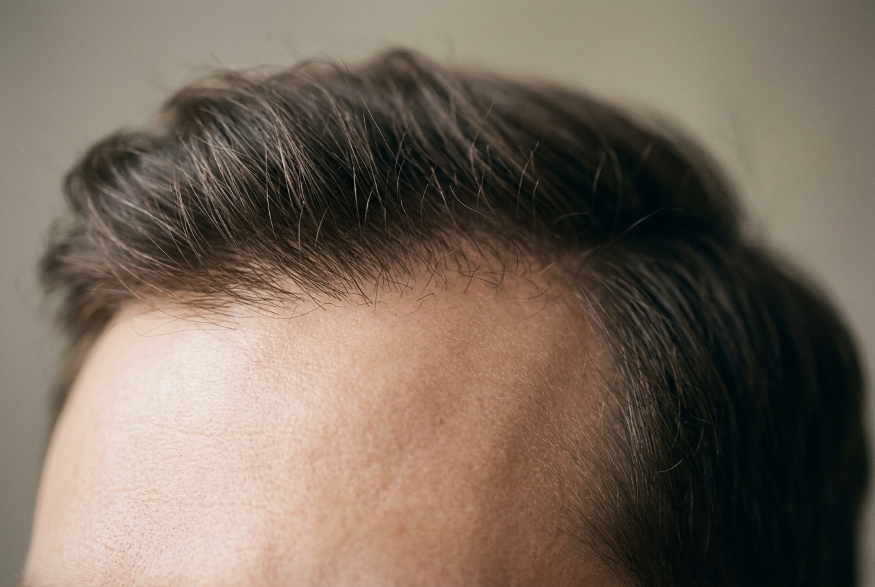 Close-up of a natural frontal hairline