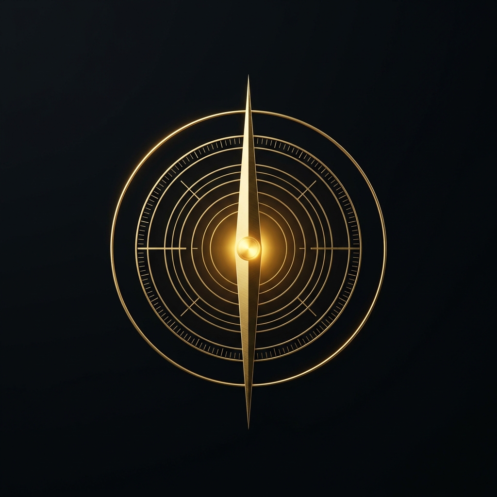 Concentric gold rings converging on a single point of light