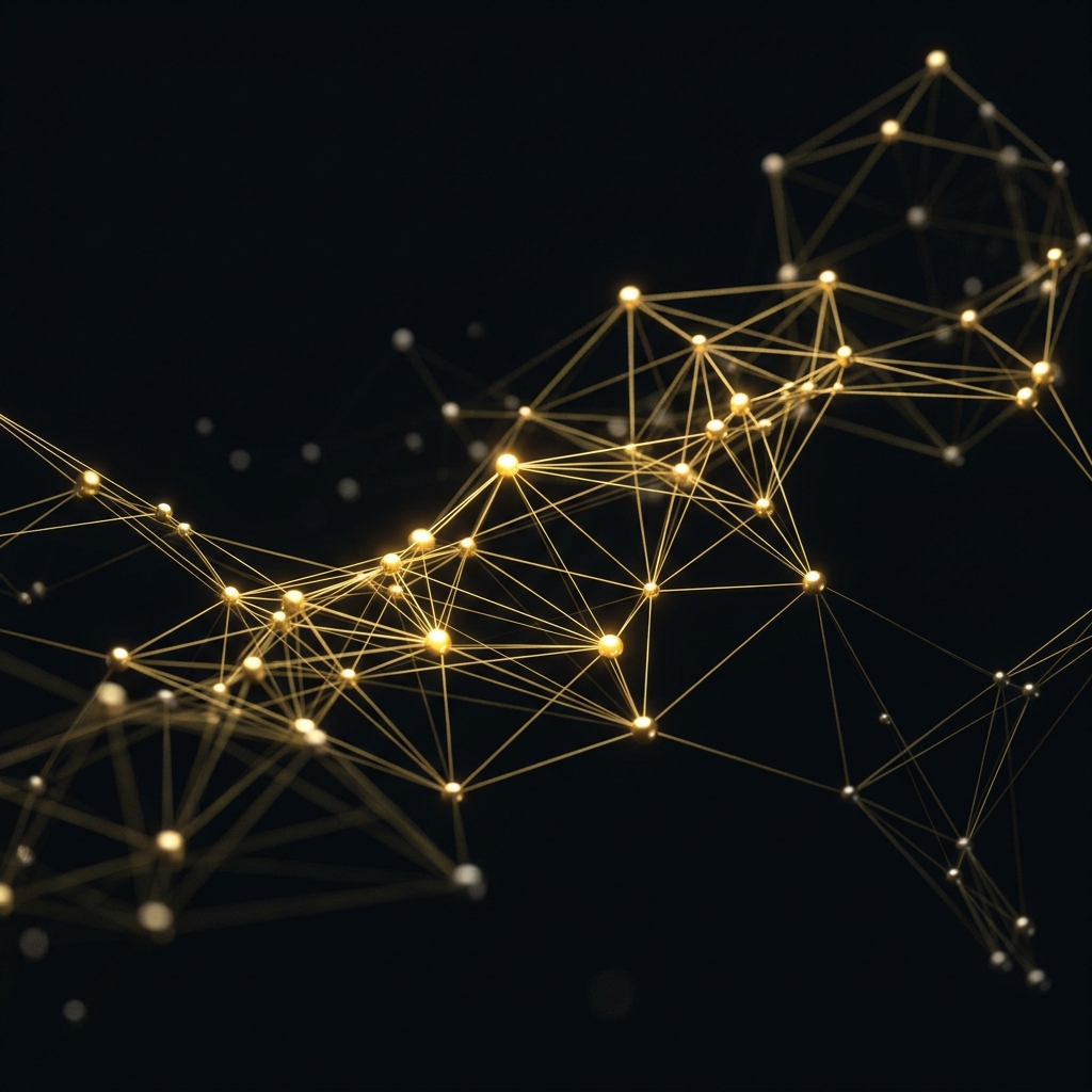 A constellation of glowing gold nodes joined by fine filaments