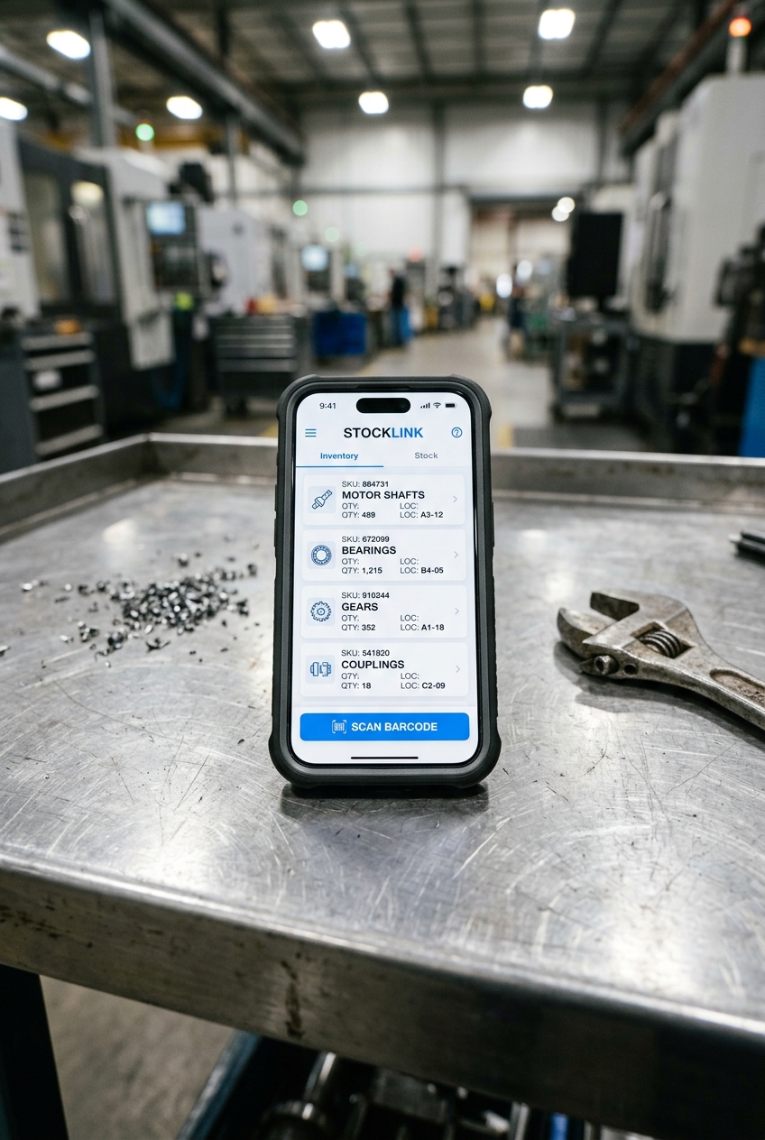 On the floor: count stock, scan a bin, book a tool out.
