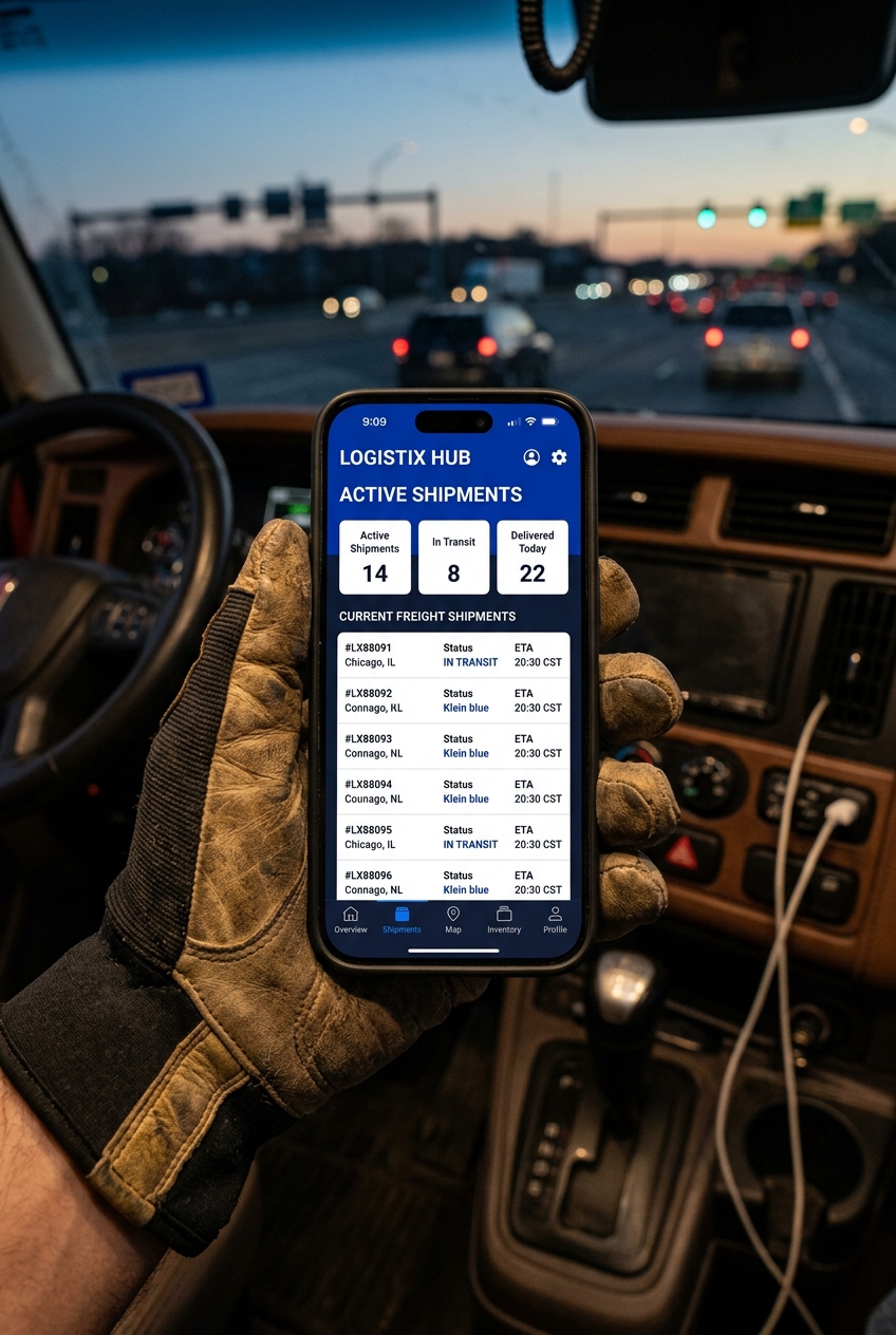 In the cab: your load, your window, your paperwork — one thumb.