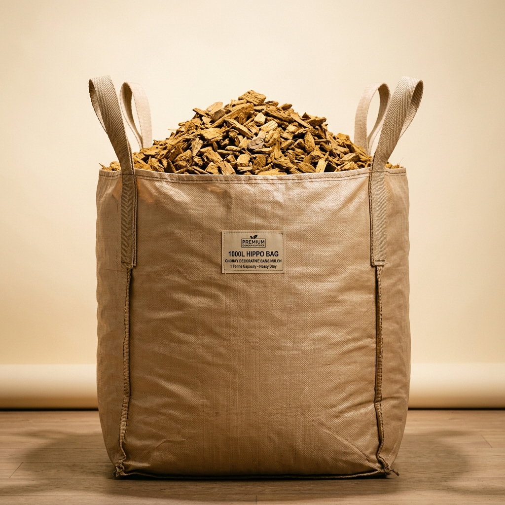 1,000 litre hippo bag of golden bark mulch