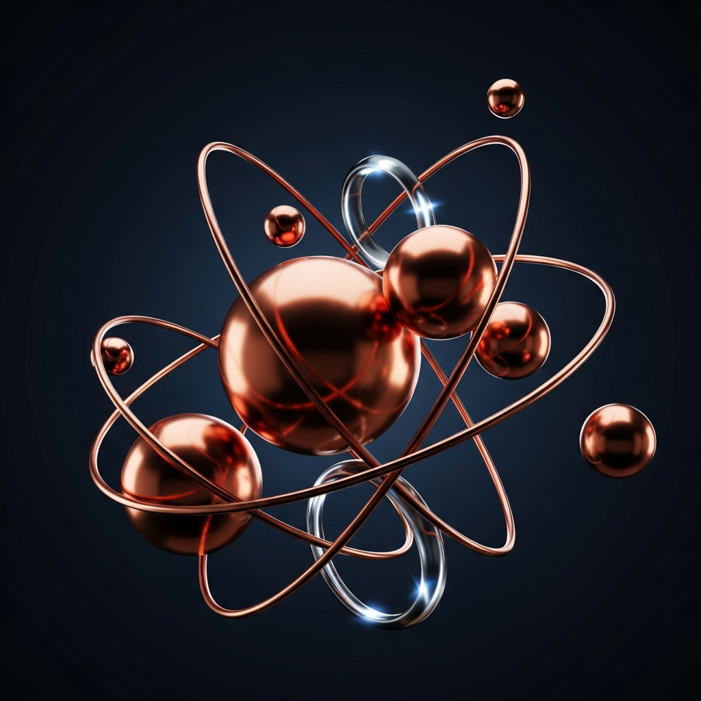 Copper spheres floating in a void