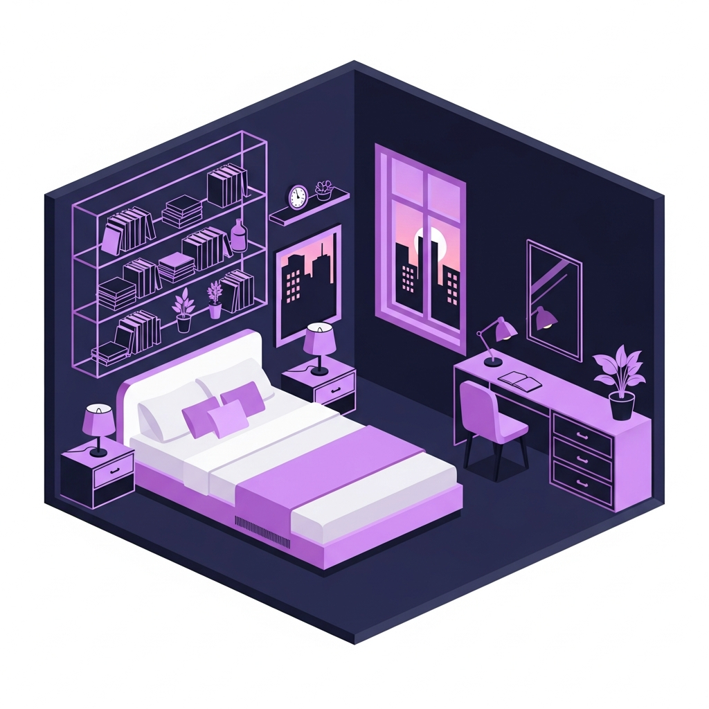 Illustration of a cosy modern student apartment interior
