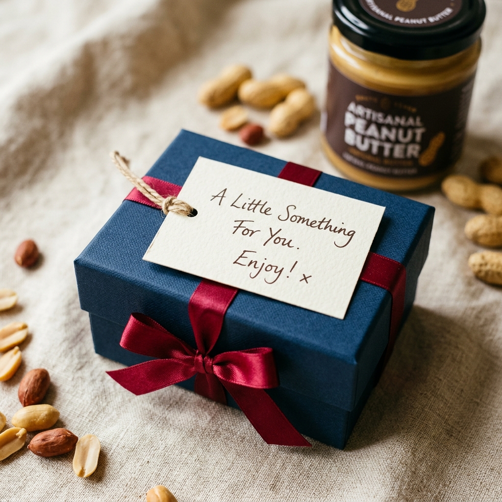 Handwritten gift card on a Sacha gift box