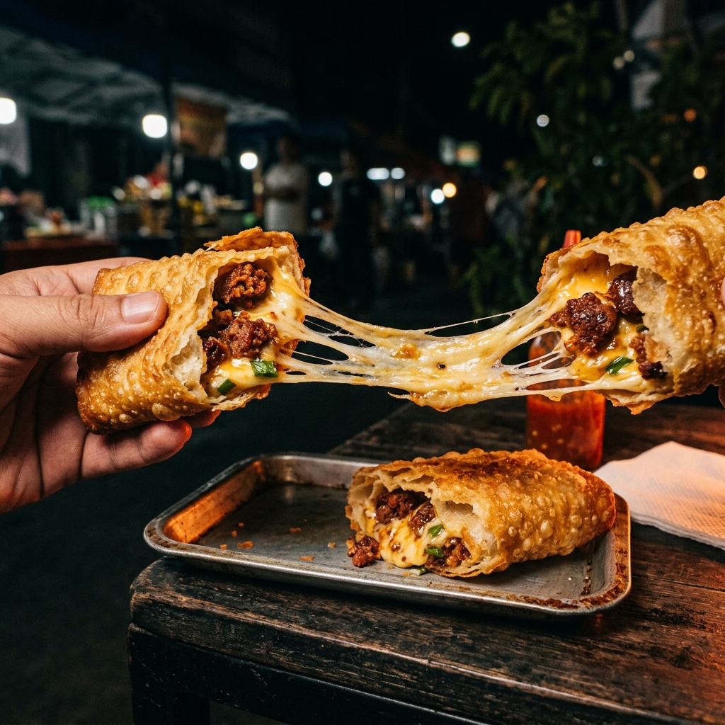 Longaniza Melt with gooey cheese pull