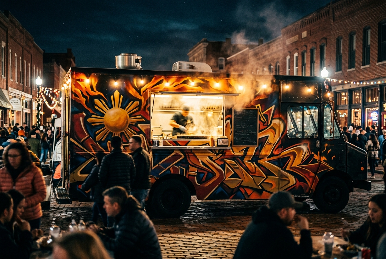 Kayo Mestiza food truck at a night street festival