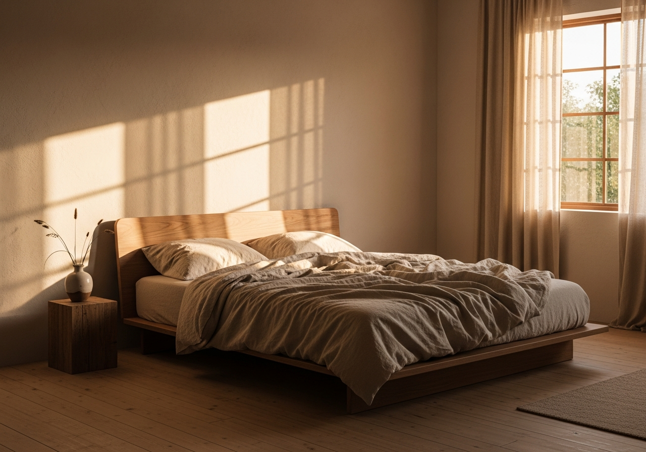 A serene morning bedroom scene
