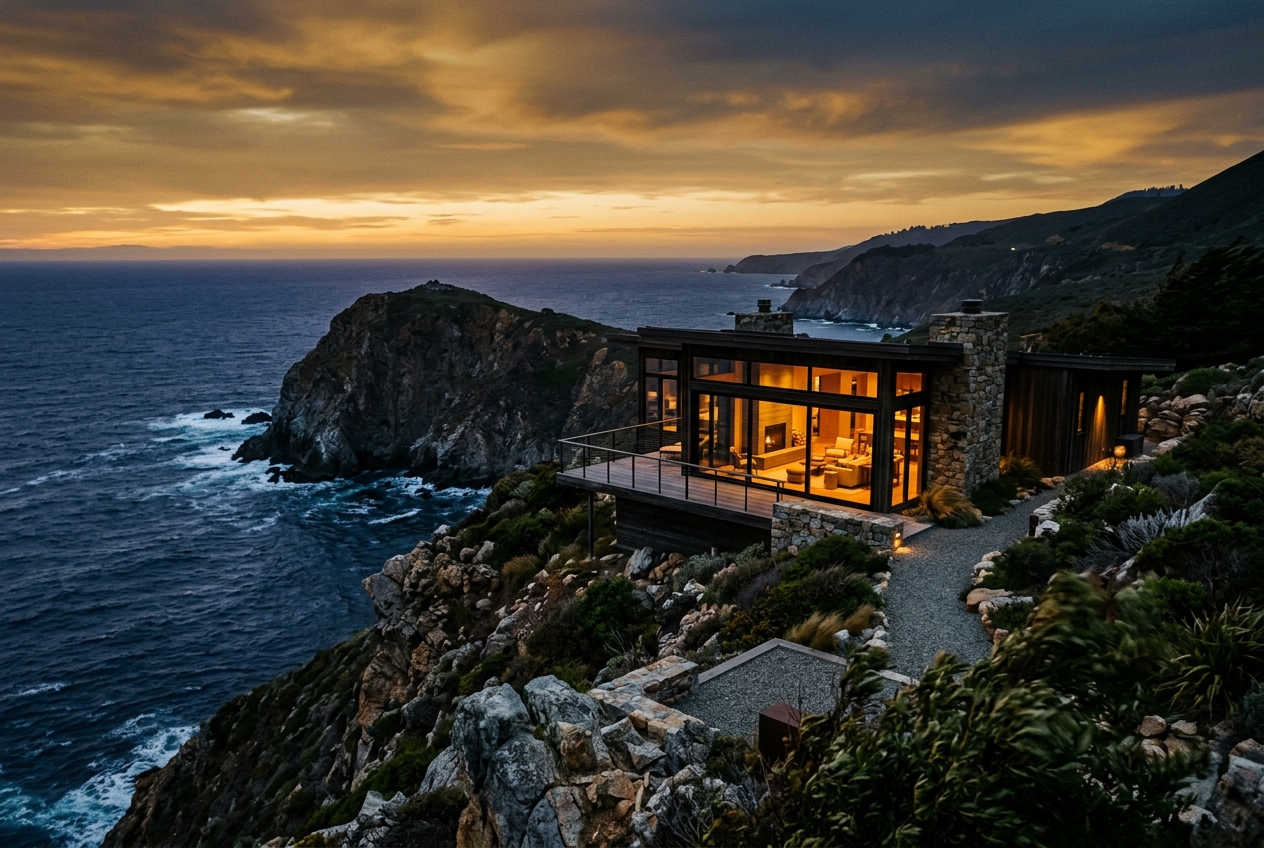 Dusk over a private coastal retreat