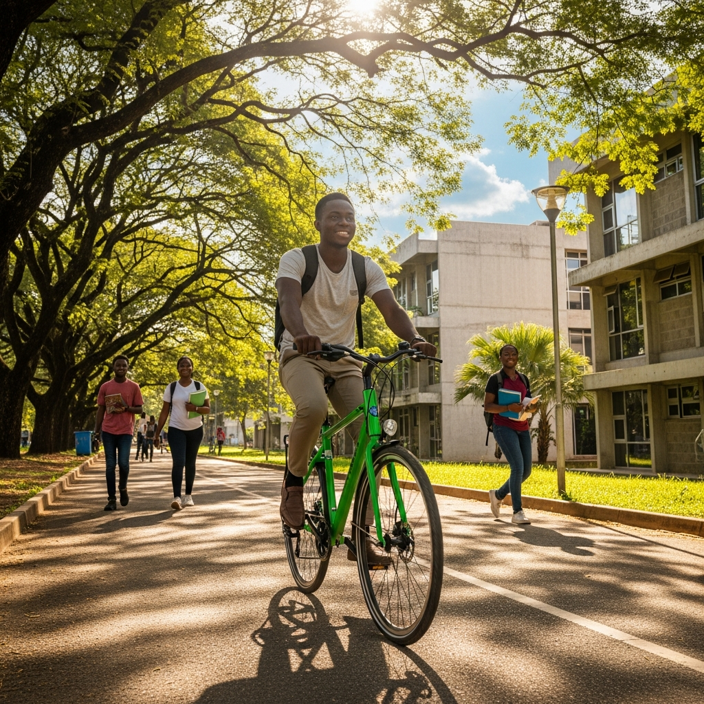 Student on bicycle