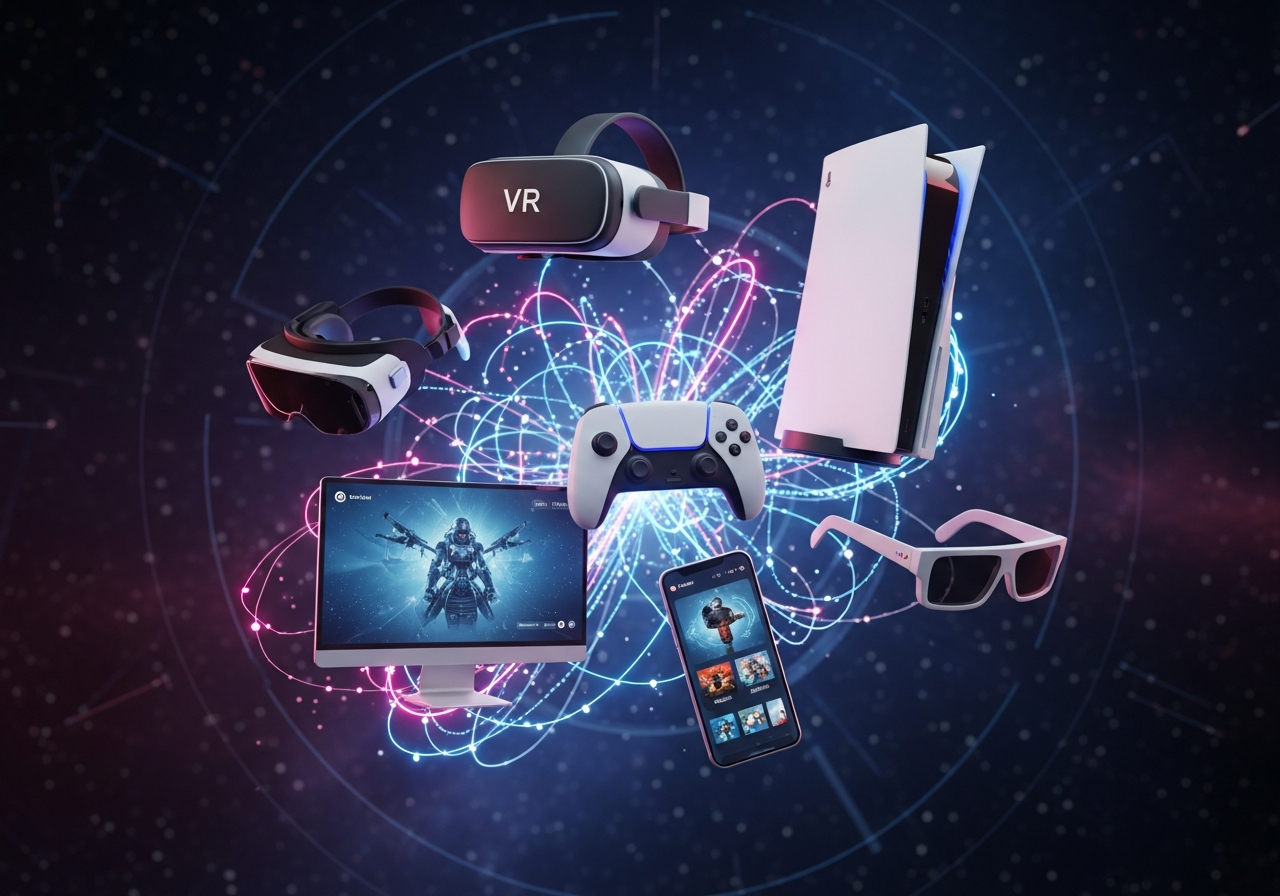 Gaming platforms including VR, console, PC, and mobile