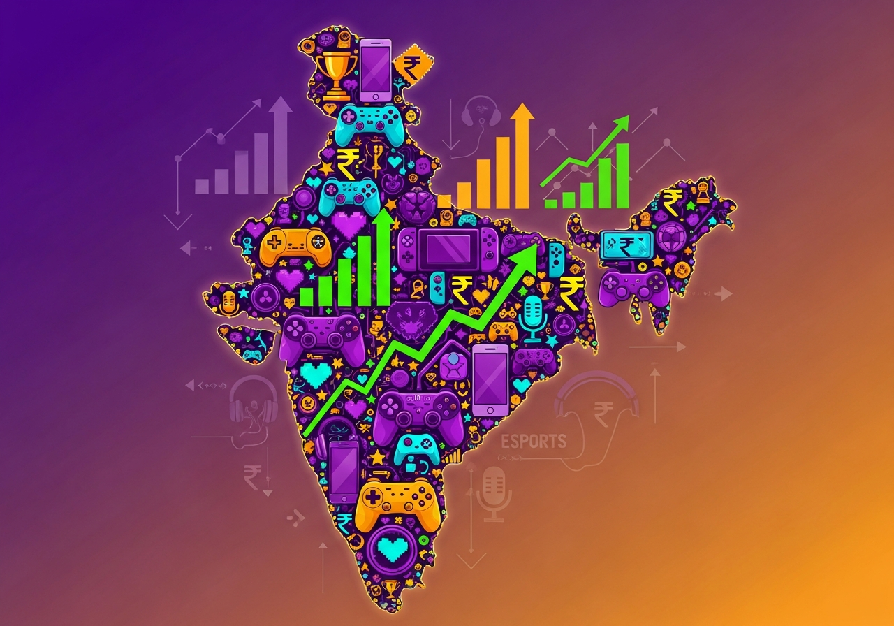 India gaming market infographic with growth charts