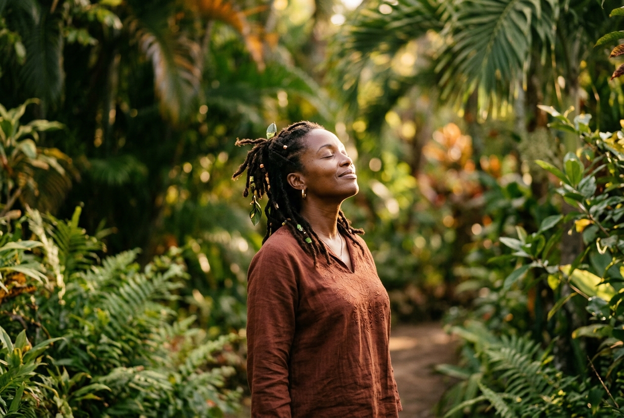 Femme se ressourçant dans la nature