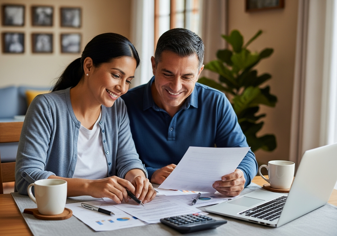 Mexican family reviewing finances