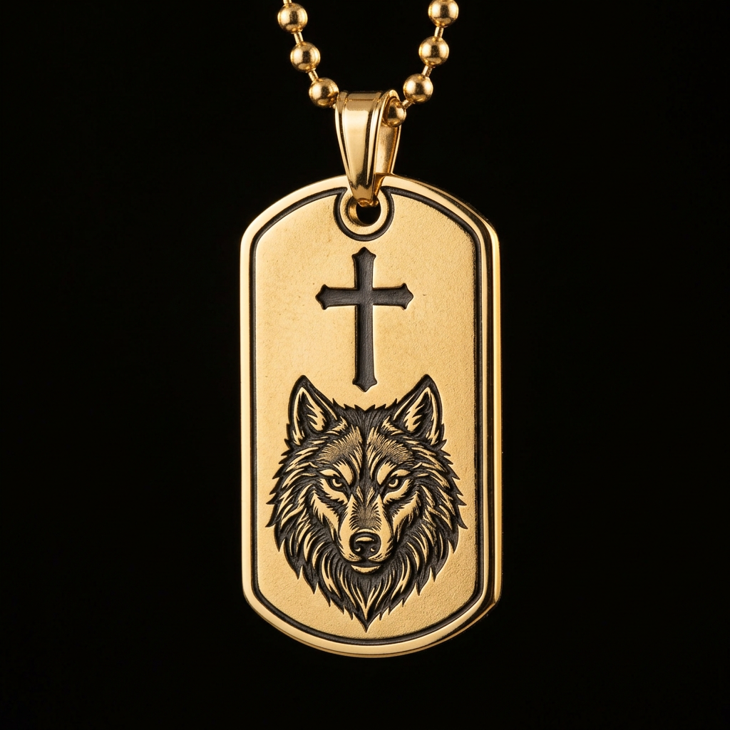 Wolf + Cross Dog Tag
