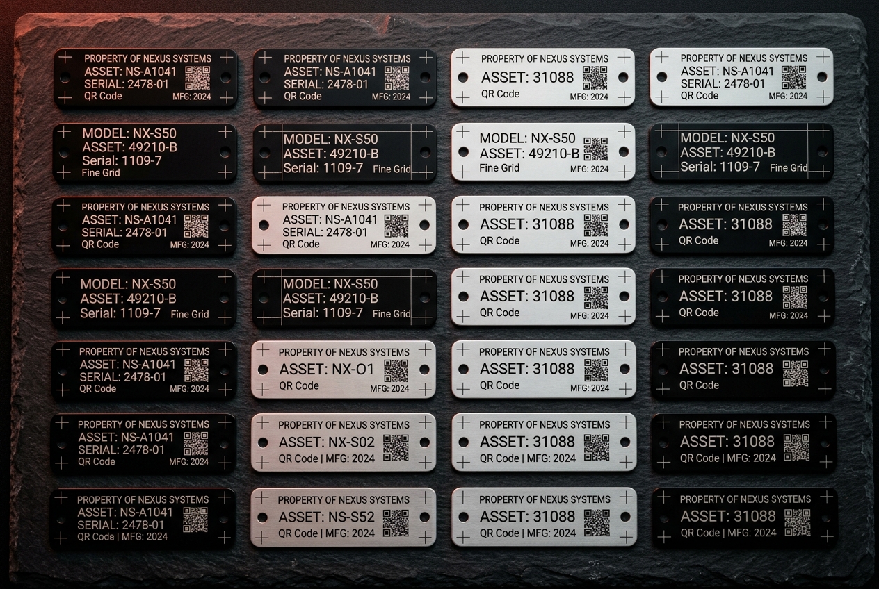 Laser-marked aluminum asset tags and nameplates