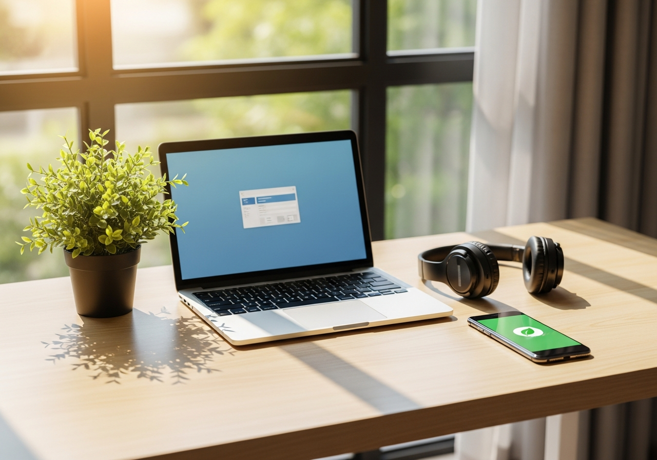 Laptop and plant representing sustainable technology reuse