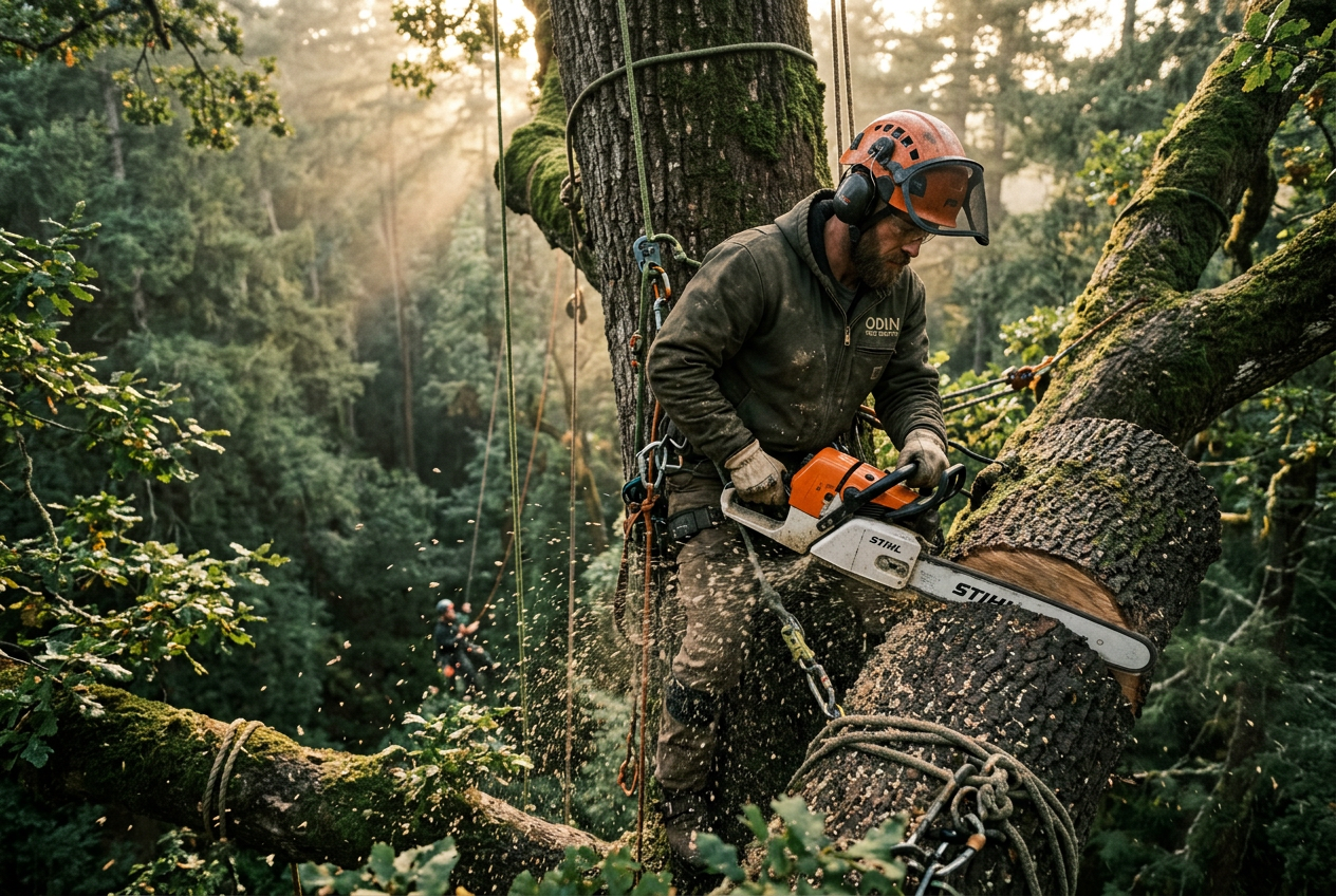 Professional arborist removing a tree