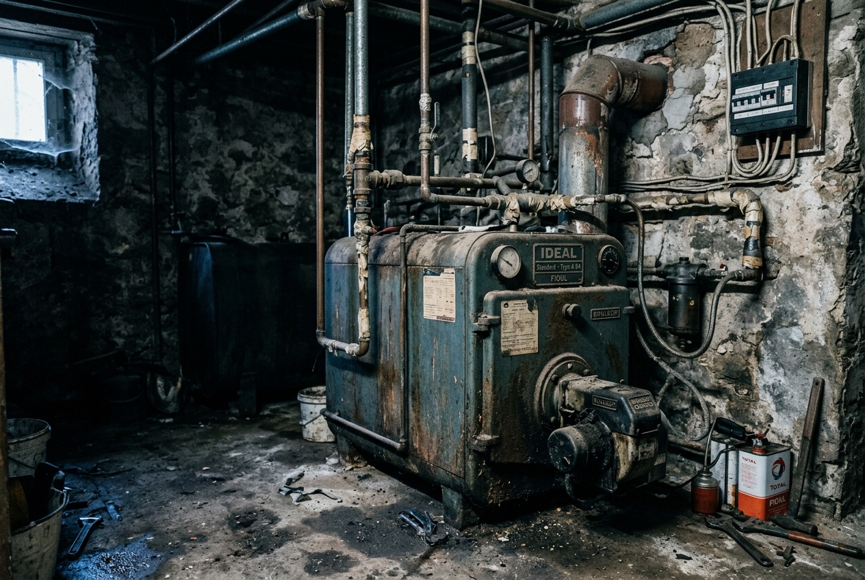 Avant : ancienne chaudière fioul énergivore