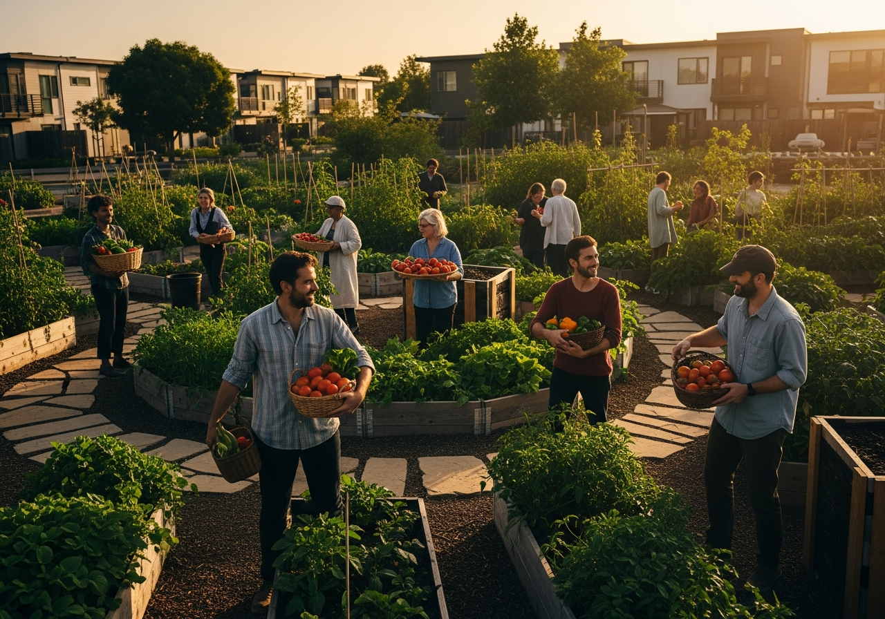 Community garden at golden hour